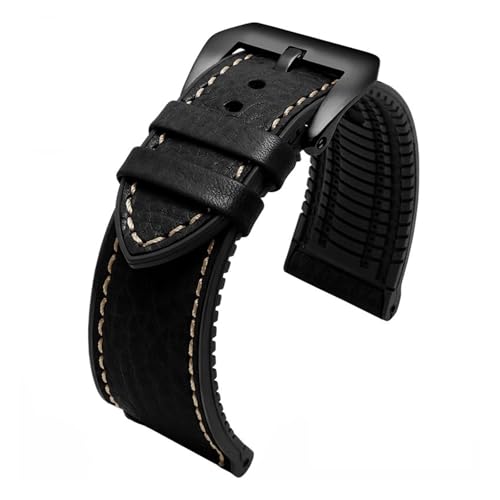 NFJNFCF 20 mm, 22 mm, 24 mm, italienisches Leder + Silikon-Unterseite, kompatibel mit Omega Breitling Avenger Herren-Armband aus wasserdichtem Kautschuk(Black-black,24mm) von NFJNFCF