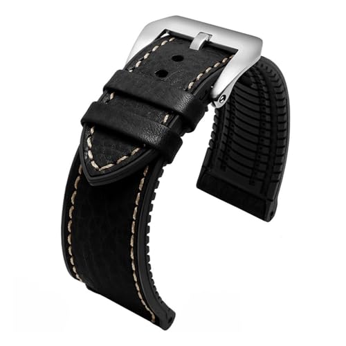 NFJNFCF 20 mm, 22 mm, 24 mm, italienisches Leder + Silikon-Unterseite, kompatibel mit Omega Breitling Avenger Herren-Armband aus wasserdichtem Kautschuk(Black-silver,22mm) von NFJNFCF