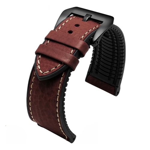 NFJNFCF 20 mm, 22 mm, 24 mm, italienisches Leder + Silikon-Unterseite, kompatibel mit Omega Breitling Avenger Herren-Armband aus wasserdichtem Kautschuk(Dark brown-black,20mm) von NFJNFCF