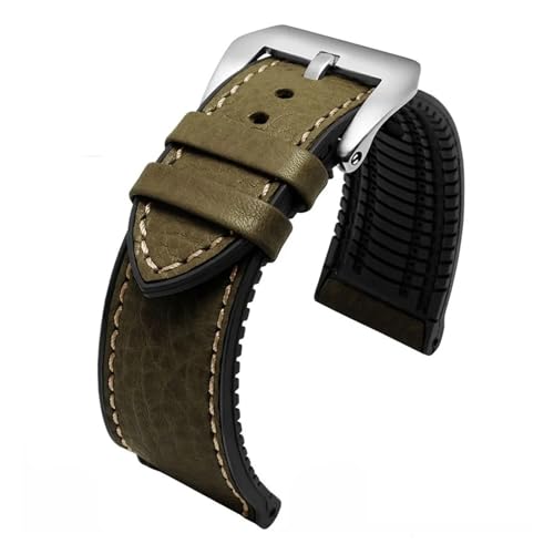 NFJNFCF 20 mm, 22 mm, 24 mm, italienisches Leder + Silikon-Unterseite, kompatibel mit Omega Breitling Avenger Herren-Armband aus wasserdichtem Kautschuk(Green-silver,20mm) von NFJNFCF