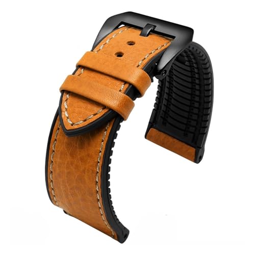 NFJNFCF 20 mm, 22 mm, 24 mm, italienisches Leder + Silikon-Unterseite, kompatibel mit Omega Breitling Avenger Herren-Armband aus wasserdichtem Kautschuk(Khaki-black,20mm) von NFJNFCF
