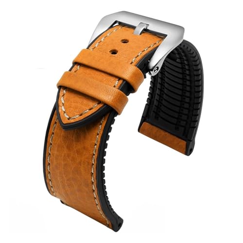 NFJNFCF 20 mm, 22 mm, 24 mm, italienisches Leder + Silikon-Unterseite, kompatibel mit Omega Breitling Avenger Herren-Armband aus wasserdichtem Kautschuk(Khaki-silver,22mm) von NFJNFCF