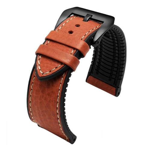 NFJNFCF 20 mm, 22 mm, 24 mm, italienisches Leder + Silikon-Unterseite, kompatibel mit Omega Breitling Avenger Herren-Armband aus wasserdichtem Kautschuk(Light Brown-black,24mm) von NFJNFCF