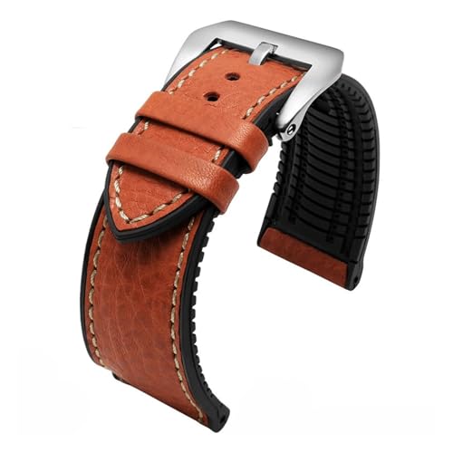 NFJNFCF 20 mm, 22 mm, 24 mm, italienisches Leder + Silikon-Unterseite, kompatibel mit Omega Breitling Avenger Herren-Armband aus wasserdichtem Kautschuk(Light Brown-silver,24mm) von NFJNFCF