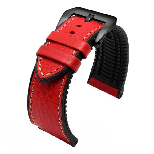 NFJNFCF 20 mm, 22 mm, 24 mm, italienisches Leder + Silikon-Unterseite, kompatibel mit Omega Breitling Avenger Herren-Armband aus wasserdichtem Kautschuk(Red-black,20mm) von NFJNFCF