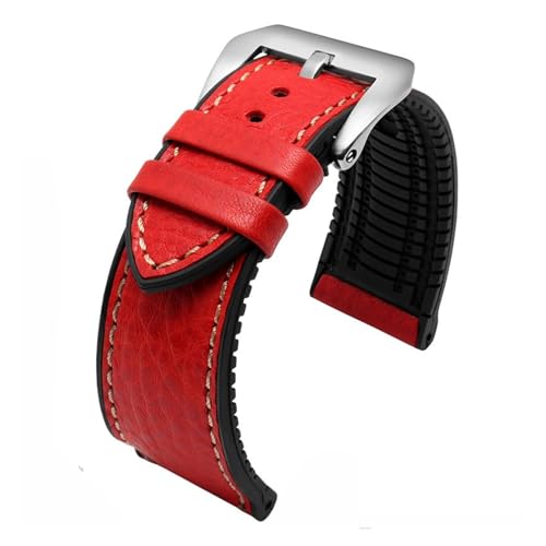 NFJNFCF 20 mm, 22 mm, 24 mm, italienisches Leder + Silikon-Unterseite, kompatibel mit Omega Breitling Avenger Herren-Armband aus wasserdichtem Kautschuk(Red-silver,24mm) von NFJNFCF