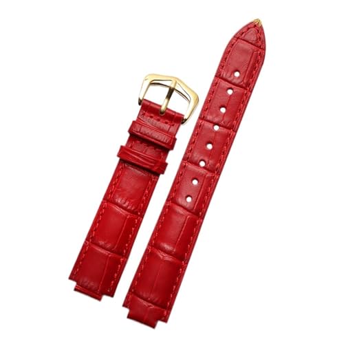 NFJNFCF Echtes Leder-Uhrenarmband, kompatibel mit Cartier Blue Balloon Herren Damen CONVEX Armband Pin oder Butterfly-Schnalle Schwarz Rot 16 18 20 22 mm(Red-gold A,22mm-14mm) von NFJNFCF