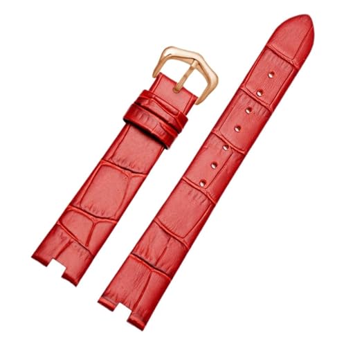 NFJNFCF Echtes Leder-Uhrenarmband, kompatibel mit Cartier White Balloon WGBL005 Damen-Armband, Dornschließe, Schwarz, Rot, Rosa, Kerbe, 16 x 5 mm(Red-rose gold) von NFJNFCF