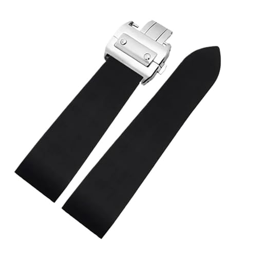 NFJNFCF Gummi-Armband kompatibel mit Cartier Santos 100 W2020007 Silikonband Silber Faltschließe Schwarzes Armband 25mm(Black silver Buckle) von NFJNFCF