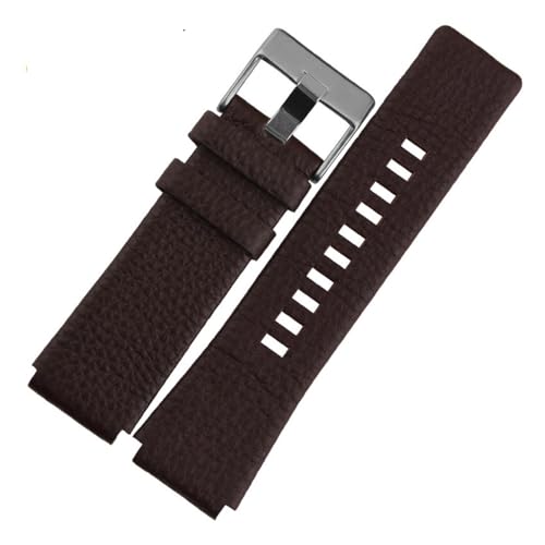 NFJNFCF Neues hochwertiges Leder-Uhrenarmband for Herren mit Kette, kompatibel mit Diesel DZ1089 DZ1123 DZ1132, Ersatz-Konvex-Schwarz-Armband 30 x 22 mm, 30 mm, 28 mm(Brown silver,28mm-18mm) von NFJNFCF