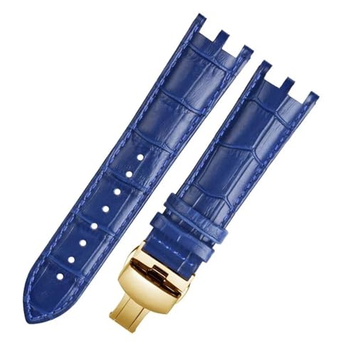 NFJNFCF Uhrenarmband mit doppelter Kerbe, 24 mm, kompatibel mit VERSACE V-RACECHRONO, echtes Leder, wasserdichtes Uhrenarmband for Herren, Zubehör(A-Blue gold) von NFJNFCF