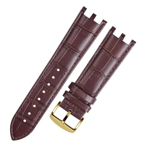 NFJNFCF Uhrenarmband mit doppelter Kerbe, 24 mm, kompatibel mit VERSACE V-RACECHRONO, echtes Leder, wasserdichtes Uhrenarmband for Herren, Zubehör(Brown gold) von NFJNFCF