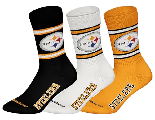 NFL Unisex Pittsburgh Steelers 3pk Crew Socks, Black/White/Yellow, 43-46 von NFL