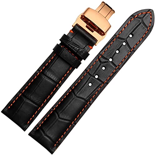NFRFK 18 mm 20 mm 22 mm Stiche mit echter Leder Uhrenbandband(Orange,22mm black clasp) von NFRFK