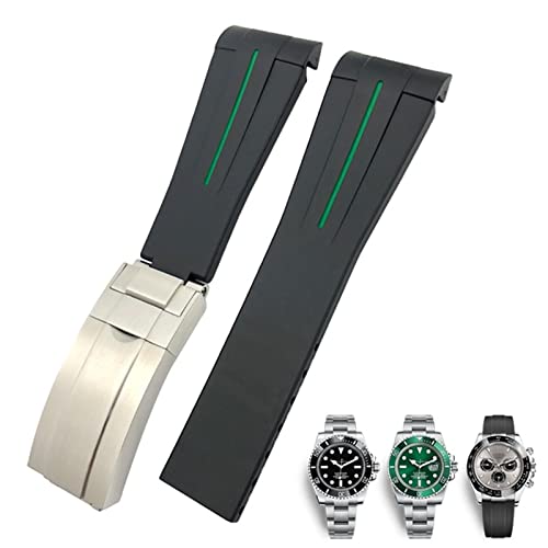 NFRFK 20 mm 21 mm Gummi-Uhrenarmband passend für Submariner Rolex Daytona GMT Seiko Hamilton Sportarmband mit gebogenem Ende(Black Green,20mm) von NFRFK