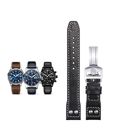 NFRFK 20 mm weiches Echtleder-Nietenarmband für IWC-Armband für Big PILOT Mark 18 Portofino-Zubehör(Blk Round Buckle) von NFRFK
