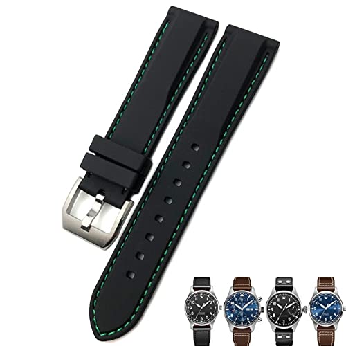 NFRFK 20mm 21mm 22mm Gummi Silikon Schwarz Blau Uhrenarmbänder für IWC PILOT Mark 18 Uhr Sportarmband(Black green,19mm) von NFRFK