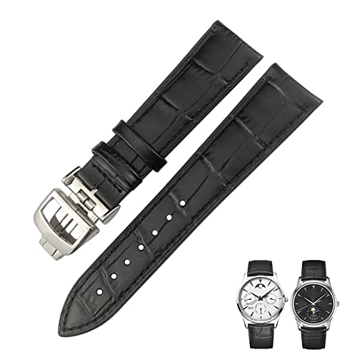 NFRFK 20mm 21mm 22mm Schwarz Braun Blau Echtleder Armband Passend für Jaeger LeCoultre MASTER Rindsleder Uhrenarmband Zubehör(Black Silver,21mm) von NFRFK