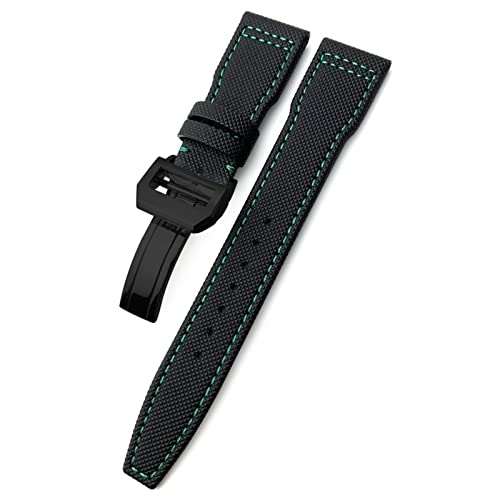 NFRFK 20mm 21mm 22mm gewebtes Nylon-Uhrenarmband mit Faltschließe, passend für IWC Pilot Mark Portugieser Portofino Armband(Black green black,20mm) von NFRFK