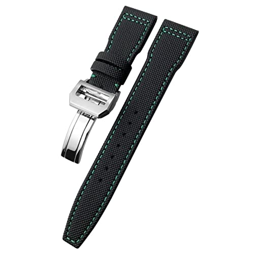 NFRFK 20mm 21mm 22mm gewebtes Nylon-Uhrenarmband mit Faltschließe, passend für IWC Pilot Mark Portugieser Portofino Armband(Black green silver,22mm) von NFRFK