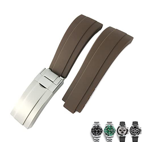 NFRFK 20mm 21mm Gummiarmband für Rolex GMT OYSTERFLEX Daytona Submariner DEEPSEA Wasserdichtes Armband(Brown,20mm) von NFRFK