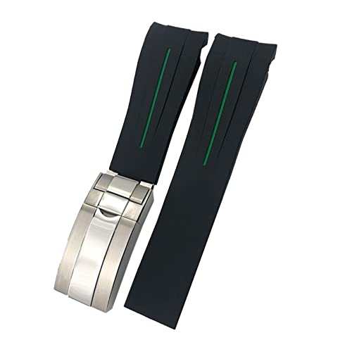 NFRFK 21mm 22mm Schwarz Rot Blau Gummi Armband Für Rolex DEEPSEA Sea-Dweller Submariner 41mm Tauchen Wasserdichte Silikon armband(Black Green,22mm DEEPSEA) von NFRFK
