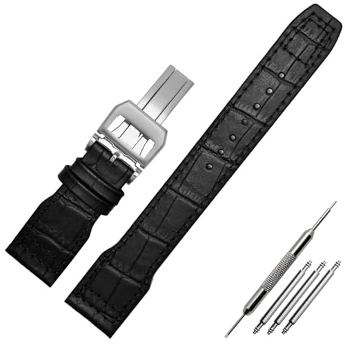 NFRFK 22-mm-Armband aus echtem Leder mit Nylonnieten, passend für IWC SPITFIRE Big Pilot's Watch IW5009, Rindslederarmband(A-Black silver) von NFRFK