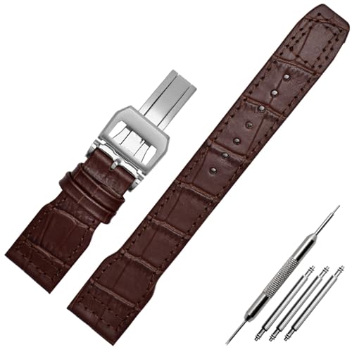 NFRFK 22-mm-Armband aus echtem Leder mit Nylonnieten, passend für IWC SPITFIRE Big Pilot's Watch IW5009, Rindslederarmband(A-Brown silver) von NFRFK