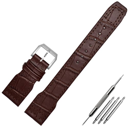 NFRFK 22-mm-Armband aus echtem Leder mit Nylonnieten, passend für IWC SPITFIRE Big Pilot's Watch IW5009, Rindslederarmband(A-Brown silver pin) von NFRFK