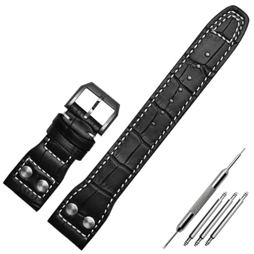 NFRFK 22-mm-Armband aus echtem Leder mit Nylonnieten, passend für IWC SPITFIRE Big Pilot's Watch IW5009, Rindslederarmband(B-Black black pin) von NFRFK