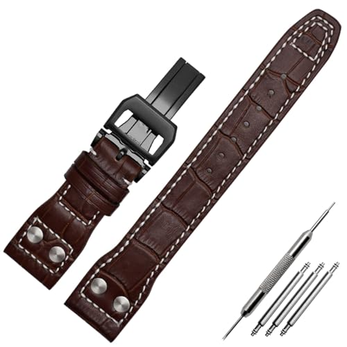 NFRFK 22-mm-Armband aus echtem Leder mit Nylonnieten, passend für IWC SPITFIRE Big Pilot's Watch IW5009, Rindslederarmband(B-Brown black) von NFRFK