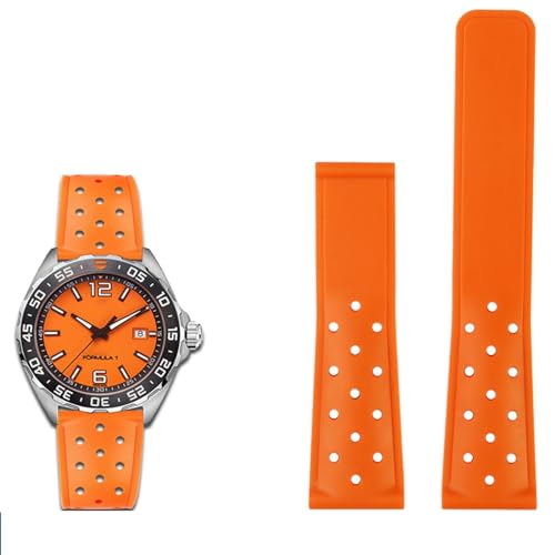 NFRFK 22 mm atmungsaktives Silikon-Uhrenarmband für TAG Heuer F1 CAZ201 WAZ2113 CAZ1010 Serie Uhrenarmband, Faltschließe aus weichem Gummi(Orange no buckle) von NFRFK