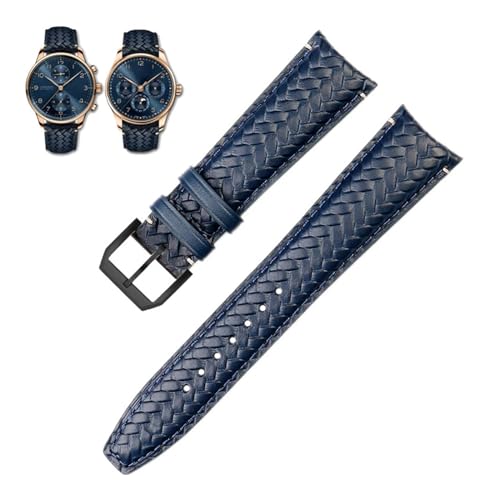 NFRFK 22mm 20mm Echtes Leder Armband Fit Für IWC IW503312 IW500713 IW344205 Blau Rindsleder Armband Männer Dornschließe(Blue black pin,22mm) von NFRFK