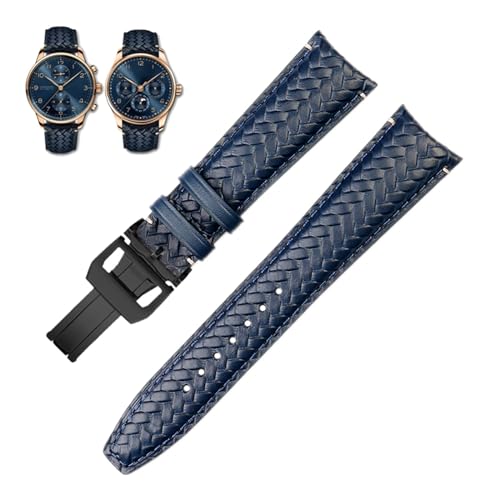 NFRFK 22mm 20mm Echtes Leder Armband Fit Für IWC IW503312 IW500713 IW344205 Blau Rindsleder Armband Männer Dornschließe(Blue blackbuckle,22mm) von NFRFK