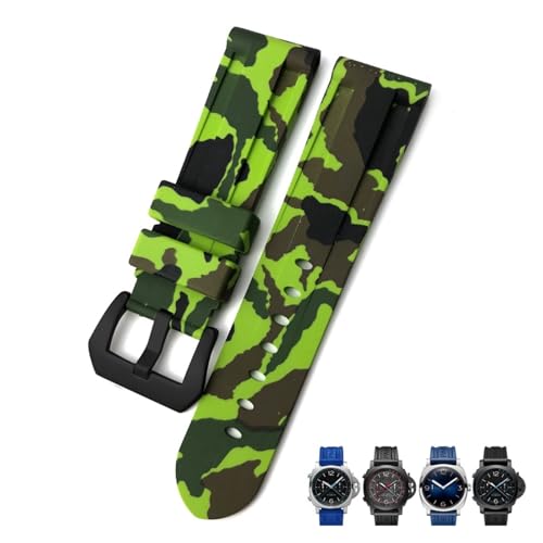 NFRFK 22mm 24mm 26mm Gummi-Uhrenarmband, für Panerai SUBMERSIBLE Buntes wasserdichtes Sport-Tarnarmband(Camo green 2 black,24mm) von NFRFK