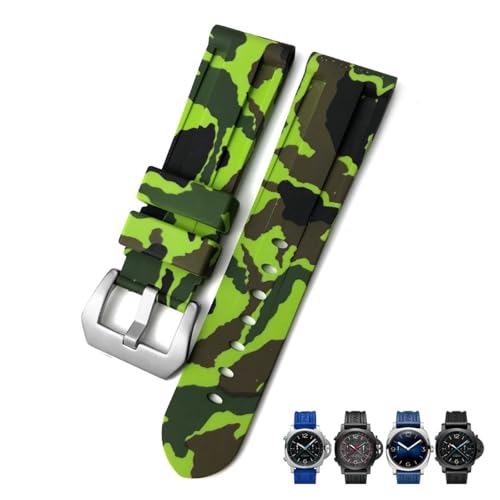NFRFK 22mm 24mm 26mm Gummi-Uhrenarmband, für Panerai SUBMERSIBLE Buntes wasserdichtes Sport-Tarnarmband(Camo green 2 silver,22mm) von NFRFK