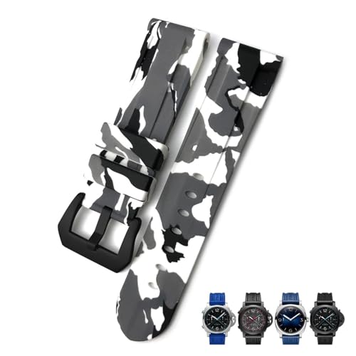 NFRFK 22mm 24mm 26mm Gummi-Uhrenarmband, für Panerai SUBMERSIBLE Buntes wasserdichtes Sport-Tarnarmband(Camo white black,22mm) von NFRFK