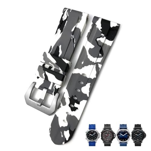 NFRFK 22mm 24mm 26mm Gummi-Uhrenarmband, für Panerai SUBMERSIBLE Buntes wasserdichtes Sport-Tarnarmband(Camo white silver,22mm) von NFRFK