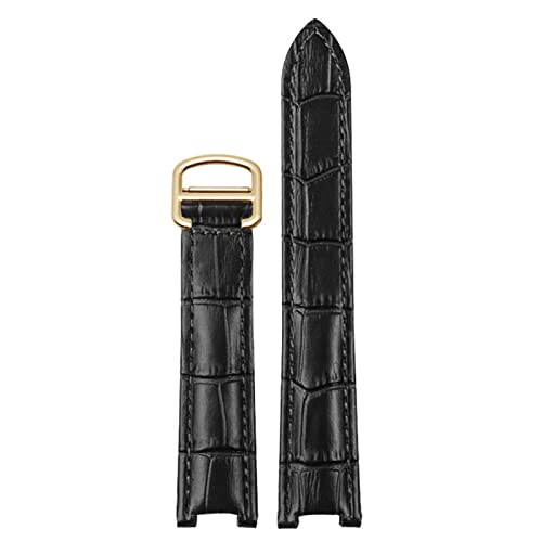 NFRFK Echte Leder -Uhrband -Männer Frauen für Cartier Pasha W3108/HPI004 Klappschnalle Konkavengurt 21x15m 20x12mm 18x10 mm Uhrenbandbänder(Black gold buckle,21.15mm) von NFRFK