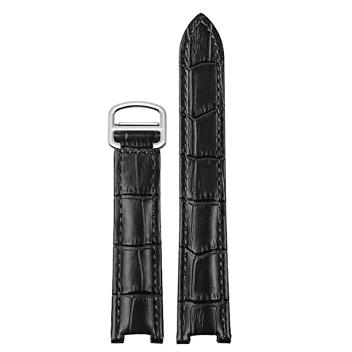 NFRFK Echte Leder -Uhrband -Männer Frauen für Cartier Pasha W3108/HPI004 Klappschnalle Konkavengurt 21x15m 20x12mm 18x10 mm Uhrenbandbänder(Black silver buckle,18.10mm) von NFRFK