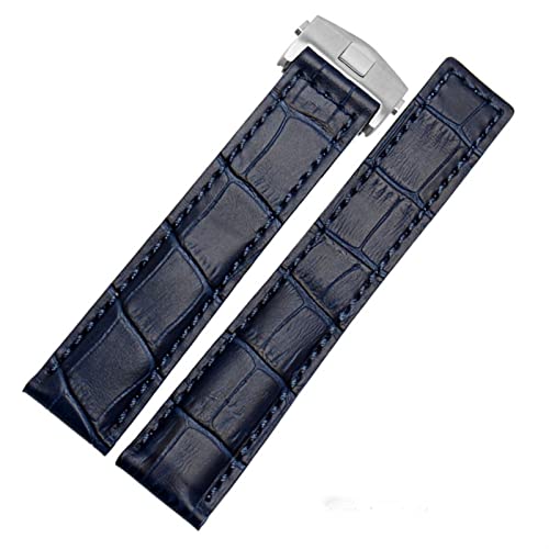NFRFK Echtes Leder -Uhrband für SCHILD Heuer Handgelenkband Blaues schwarzes braunes Armband 19mm 20 mm 22 mm mit faltenden Schließ Lederriemen(Blue silver,20mm) von NFRFK