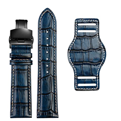 NFRFK Echtes Leder Uhrengurt 20mm 22 mm Herren Uhrband mit Mattenhandwerken Band handgefertigtes Lederarmband(Blue Black Folding,20mm) von NFRFK