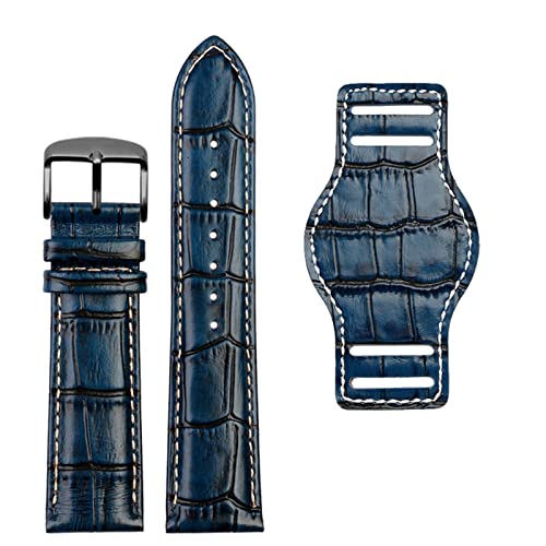 NFRFK Echtes Leder Uhrengurt 20mm 22 mm Herren Uhrband mit Mattenhandwerken Band handgefertigtes Lederarmband(Blue Black pin,22mm) von NFRFK