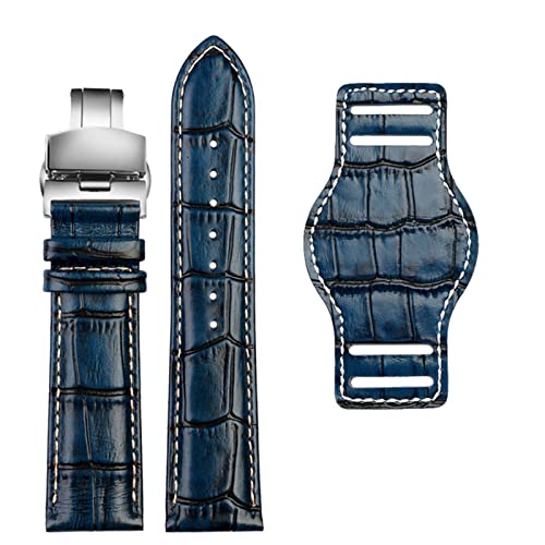NFRFK Echtes Leder Uhrengurt 20mm 22 mm Herren Uhrband mit Mattenhandwerken Band handgefertigtes Lederarmband(Blue silver Folding,20mm) von NFRFK