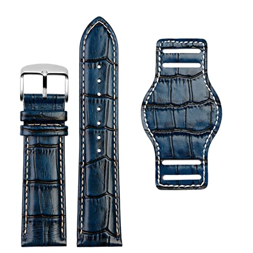 NFRFK Echtes Leder Uhrengurt 20mm 22 mm Herren Uhrband mit Mattenhandwerken Band handgefertigtes Lederarmband(Blue silver pin,20mm) von NFRFK