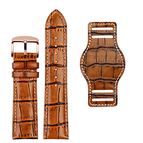 NFRFK Echtes Leder Uhrengurt 20mm 22 mm Herren Uhrband mit Mattenhandwerken Band handgefertigtes Lederarmband(Brown RG pin buckle,22mm) von NFRFK