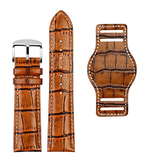 NFRFK Echtes Leder Uhrengurt 20mm 22 mm Herren Uhrband mit Mattenhandwerken Band handgefertigtes Lederarmband(Brown silver pin,20mm) von NFRFK