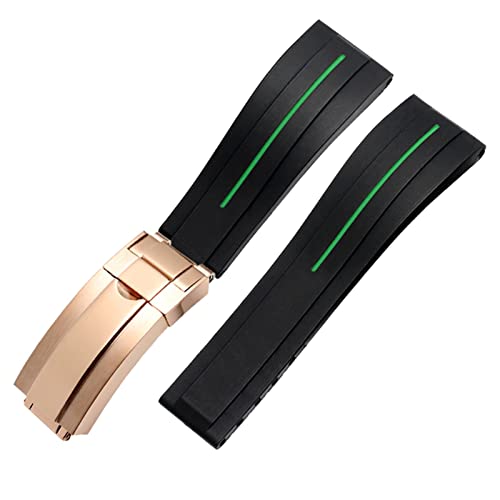 NFRFK Flaches Ende 20mm 21mm Gummi -Silikon -Uhrenbänder für jede Marke Watch Edelstahl Klappschnalle -Schnalle Marke Watchband Sports Sports(Green line RG,21mm) von NFRFK