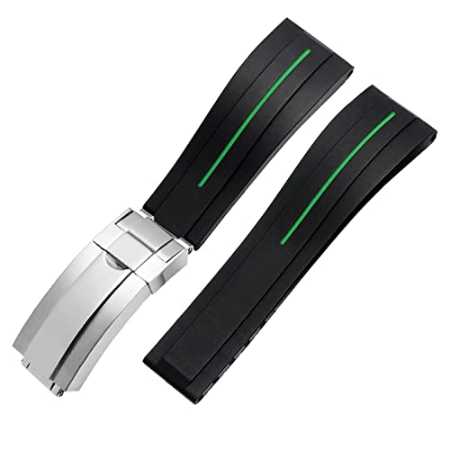 NFRFK Flaches Ende 20mm 21mm Gummi -Silikon -Uhrenbänder für jede Marke Watch Edelstahl Klappschnalle -Schnalle Marke Watchband Sports Sports(Green line silver,21mm) von NFRFK