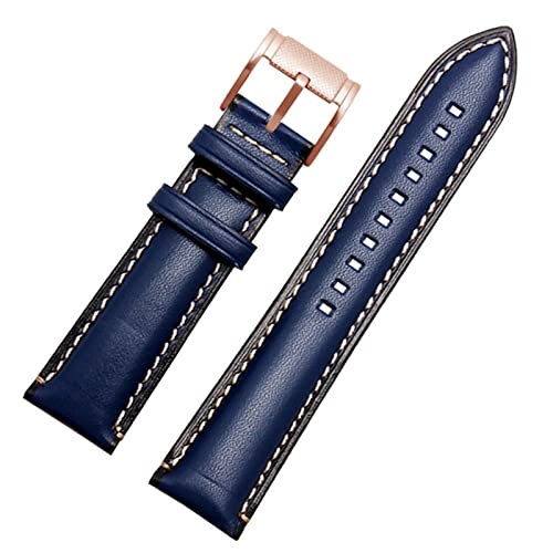 NFRFK Für Fossil BQ2363/2453 ME3099 3052 3054 FS5380/5453 FS4735 FS4812 Kaufmannsgurt Vintage echtes Leder Uhrenband 20 22 mm(Blue Rose gold,22mm) von NFRFK